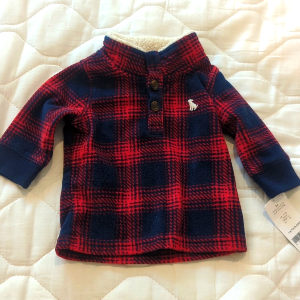 Carter's red/blue plaid fleece top, 3 month size